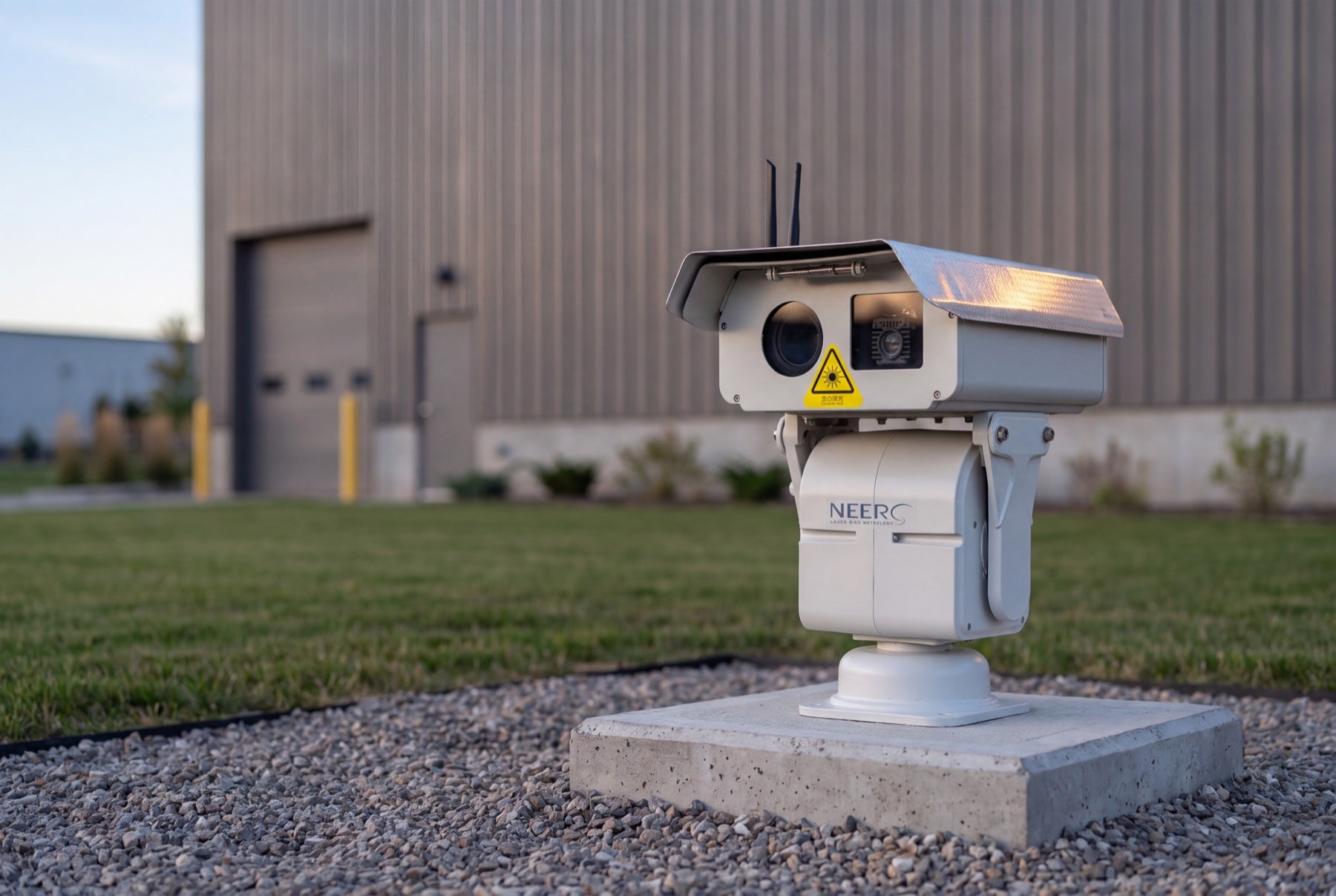 Illustrated bird-deterrent equipment at a facility