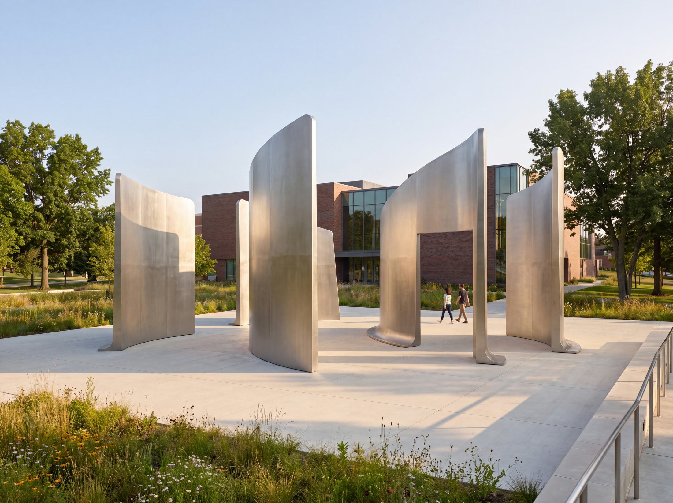 Curved steel planes forming a walk-through sculptural courtyard design study