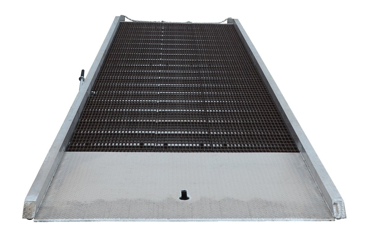 Vestil aluminum yard ramps family photo — grating and approach